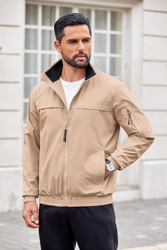 COOFANDY Mens Lightweight Bomber Jackets Stand Collar Windbreaker Softshell Jacket Zip Up Coat for Fall Outdoor