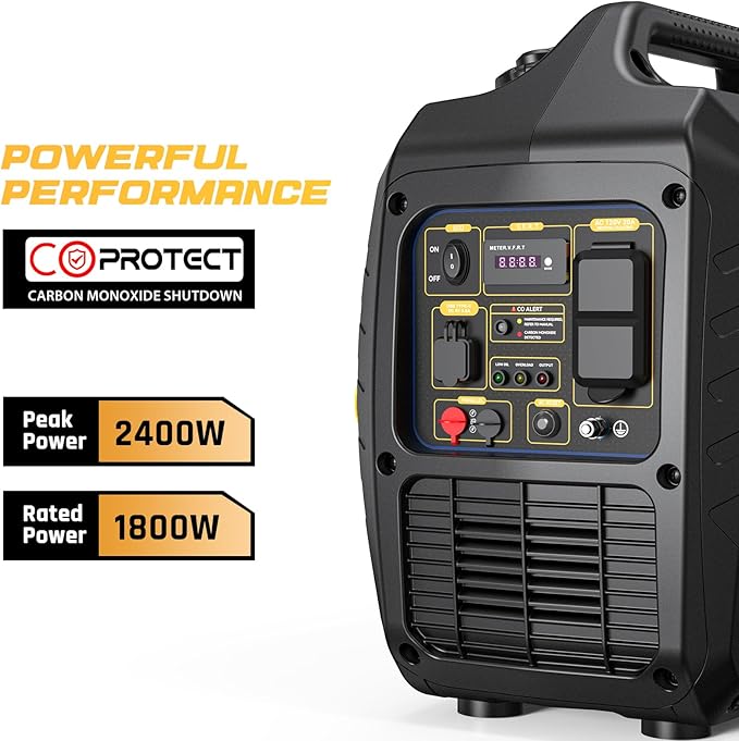 2400 Watts Portable Inverter Generator - Small Gasoline Powered for Home Backup, Camping, RV, Tailgating & Emergencies with CO Protection, Eco Mode, Recoil Start, Parallel Capable