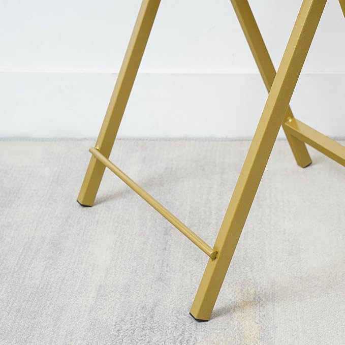 HOOBRO Folding TV Tray Tables, Set of 2 Stable Snack Table for Small Space, Portable Sofa Side Table, Easy Assembly and Storage, Ideal for Snacks and Meals in Living Room, Marble and Gold DM25BZ01