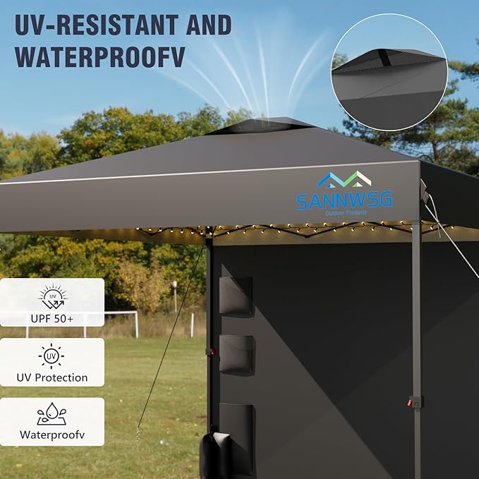 8X8 Pop Up Canopy Tent,Removable Pockets Sidewall for Extra Storage,Easy Up Canopy,Heavy Duty One Person Set Up Event Tent,Grey