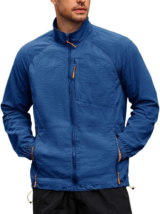 Yousify Mens Lightweight Jacket Windbreaker Full Zip Long Sleeve Outdoor Athletic Jackets for Hiking