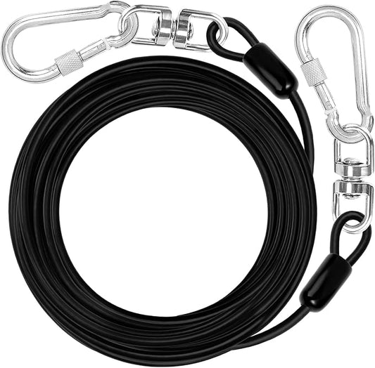 jenico Dog Tie Out Cable: 15ft Dog Lead for Yard - Heavy Duty Chain Leash Outside for Small Large Dogs Up to 500 lbs - Outdoor Runner Tether (Black)