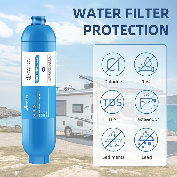 RV Inline Hose Water Filter, NSF Certified Camper Water Filter with Flexible Hose Protectors For RV Garden, Camping Essentials For Reduces Chlorine, Bad Taste, Odor In Drinking Water, 3 Pack SETFEEL