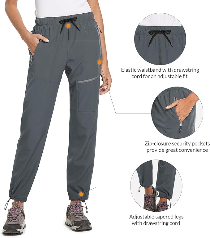 baleaf Women's Hiking Pants Quick Dry Lightweight Water Resistant Elastic Waist Cargo Pants for All Seasons