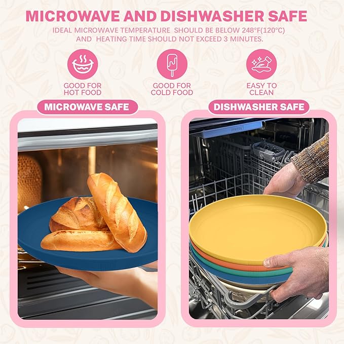 Homienly Premium Wheat Straw Plates Unbreakable Deep Dinner Plate Set Alternative to Plastic Plates Reusable 9 Inch Dishwasher & Microwave Safe for Kitchen Plate 4 PCS - Multi Colors