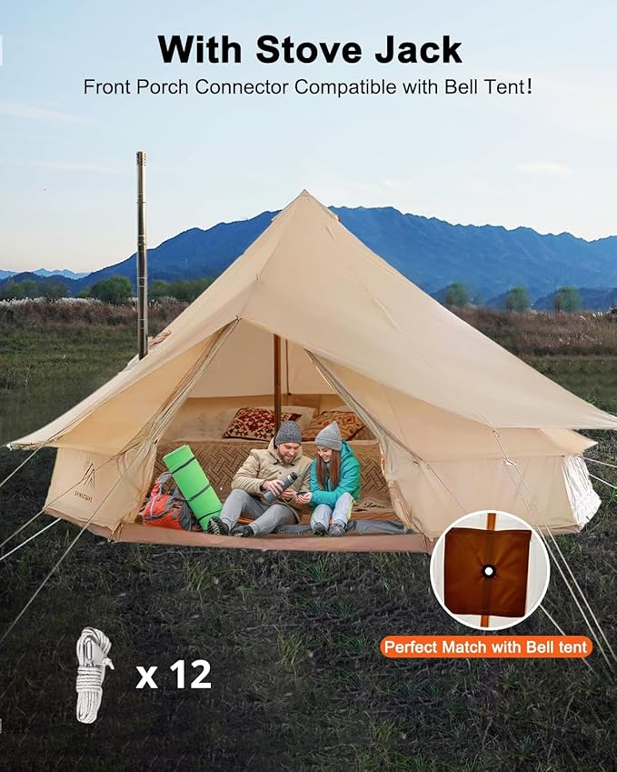 Bell Tent Rain Cover Protector with Stove Jack and Roof Vents for Camping,Waterproof,PU5000,Glamping Bell Tent Rain Fly with Stove Jack,4 Season,(Beige, for 13ft(4m) Size)
