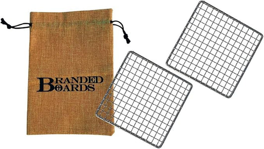 Portable Bushcraft Stainless BBQ Cooking Grill Grate, Bamboo Cutting Board, Burlap Bag, Mini Knife, Fire Starter Kits. Camping, Campfires, Backpacking, Hunting & Fishing Gear