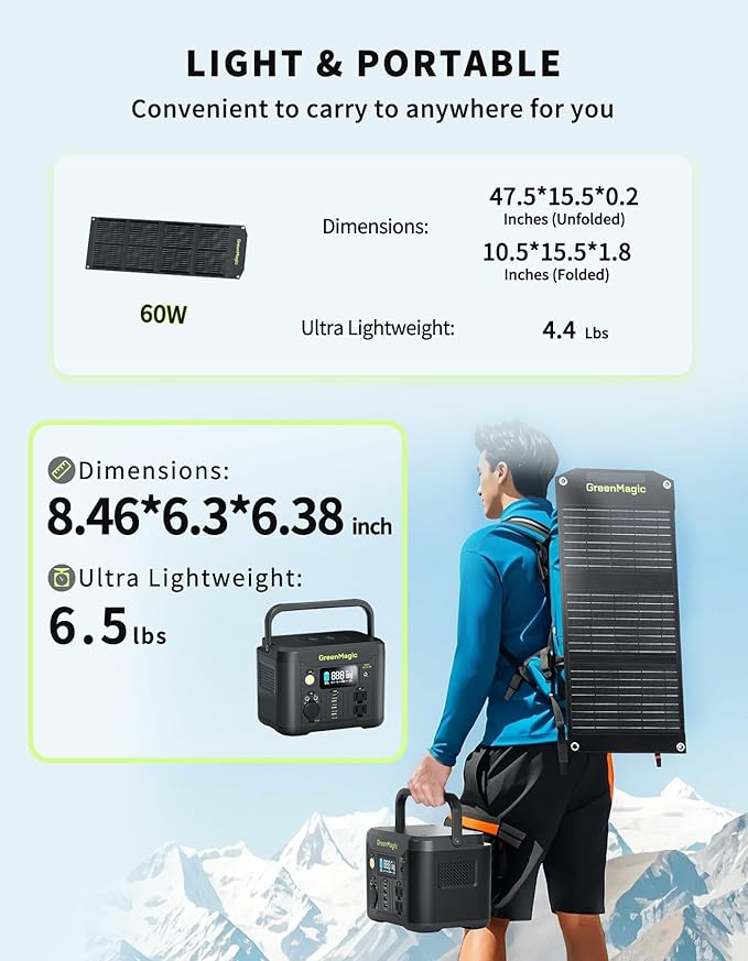 Portable Power Station 330W, 227Wh Solar Powered Generator with Fast PD Output with 60W Solar Panel, 120V Pure Sine Wave AC Outlet Charging Lithium Battery for Outdoors Camping Travel Home Blackout