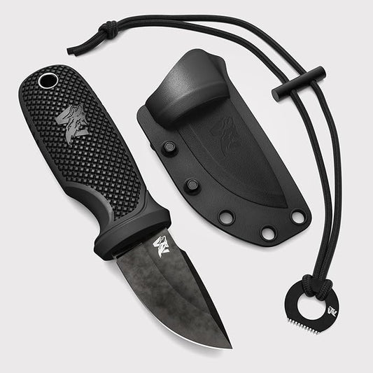 W-MINI - EDC Neck Knife with Sheath and Necklace - Small EDC Fixed Blade Knife Necklace and Belt Clip - Pocket Fixed Blade Knives - Full Tang Neck Knife with Sheath Tactical and Fire Starter