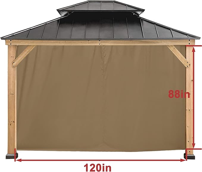Coastshade Gazebo Pergola Canopy Panel Sidewalls Replacement 10ft Gazebo Pergola Privacy Panels Sidewall for Gazebos with 12Curtain Rings &12Rail Hooks, Khaki