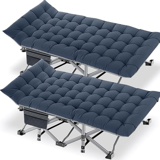 DoCred Oversized XXL Folding Camping Cot with Mattress, 2 Pack Heavy Duty Sleeping Cot Bed Portable Adults Outdoor Bed with Carry Bag, Travel Camp Cots