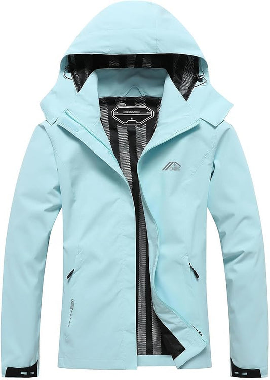 Women's Waterproof Raincoat Lightweight Rain Jacket Detachable Hood Travel Outdoor