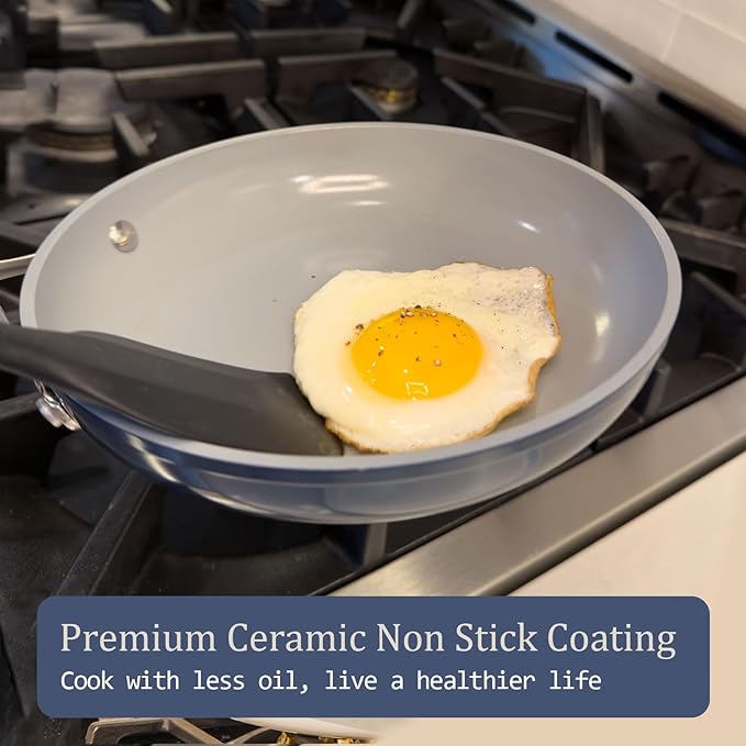 Nonstick Ceramic Frying Pan 10" Non Toxic Cooking Skillet for Eggs Pancakes & Stir Fry Even Heat Distribution PTFE/PFOA/PFAS Free Oven Safe Up to 500°F All Cooktops Compatible, Olive Green