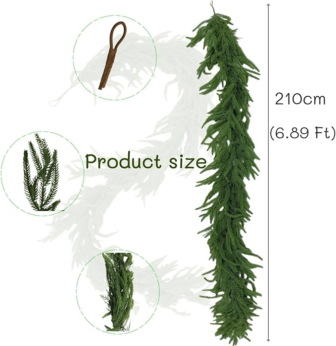 12FT(2 * 6FT) Artificial Norfolk Pine Garland Real Touch Winter Pine Christmas Garland Faux Evergreen Greenery Garland for Fireplace Mantel, Table, Door Decor - Indoor/Outdoor Holiday Decoration