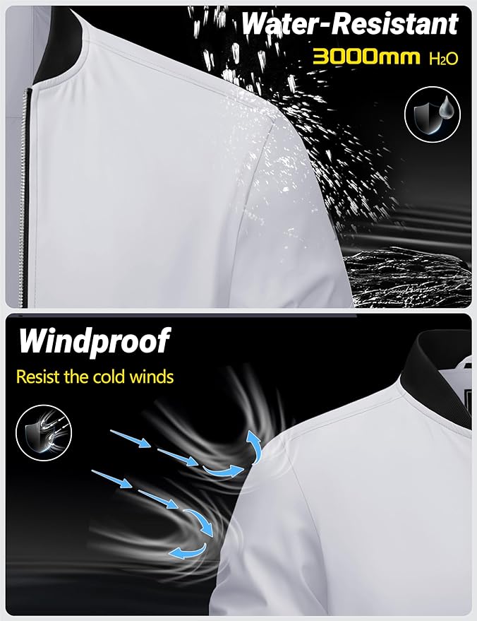 Cotrasen Men's Bomber Jacket Full Zip Windbreaker Warm Winter Windproof Casual Outwear Padded Lined Coats
