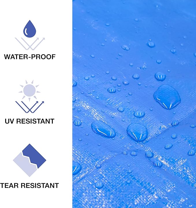 Waterproof Tarps 30x30 - Multi Purpose 5 MIL Tarp - High Durability 30x30 Tarp - Construction, Rain Shelter, Outdoor Cover and Camping Use