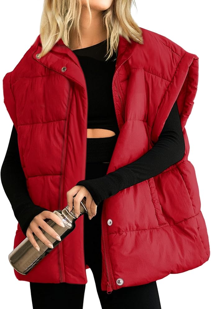 Ainangua Women's Puffer Vest Stand Collar Zipper Sleeveless Jackets Winter Lightweight Vests Warm Padded Jacket Coat