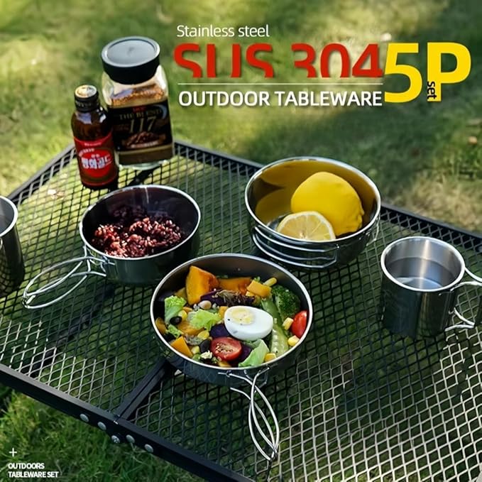Camping Mess Kit for 1-2 Person, 8 Pcs Camping Utensils Set with 304 Stainless Steel, Your Go-to Travel Cutlery Set for Picnics, Hiking & Outdoor Getaways.