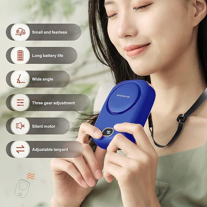 Portable Neck Fan, Mini Small Personal Handheld Fan USB Rechargeable 3 Speed for Girls Boys Woman Eyelash Travel Home Office Outdoor (navy blue)