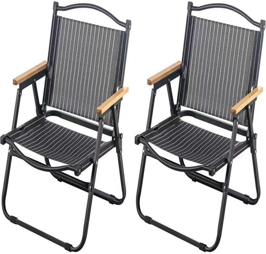 2-Pack Portable Folding Fishing Chair with Thickened Steel Frame, Solid Wood Armrests & Teslin Fabric - Lightweight Collapsible for Hiking, Beach, Backpacking & Picnic