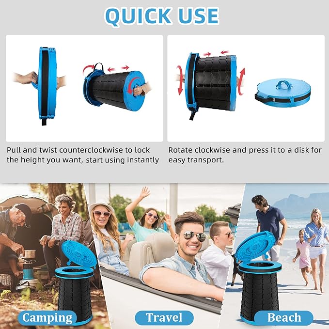 XXL Portable Toilet - 19.7"H Adjustable Foldable Camping Toilet, Luggable Loo with Lid, Strap,Toilet Bag for Camping, Hiking, Travel and Car