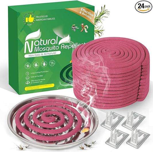 Extra Strong Mosquito Repellent Coils, 24 Pack Large Outdoor Coils, 6-Hour Protection Covers 12ft, Safe & Effective for Yard, Patio, Camping, Garden, Deck & BBQ Areas