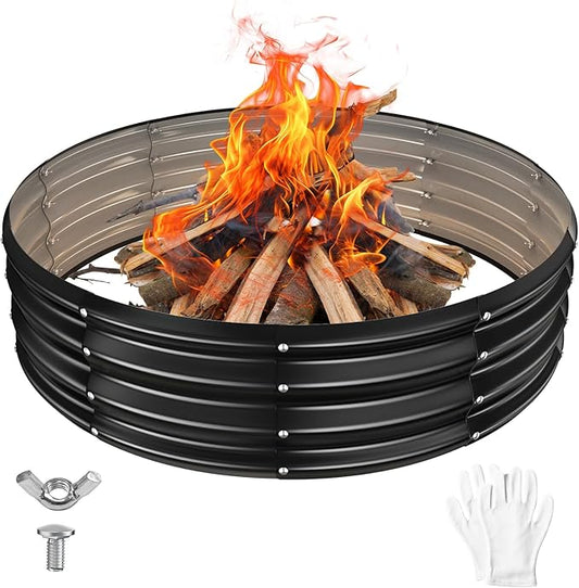 48 Inch Round Galvanized Fire Pit Ring/Fire Ring - Foldable and Perfect for Outdoor Gatherings and Campfires in The Yard/Garden/Park/Beach (Black+Gray, 4 FT Diameter+1 FT Tall)