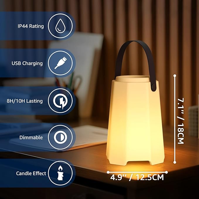 Portable Outdoor Table Lamp, Cordless Rechargeable Outdoor Table Lanterns RGB LED Lights with Remote, IP44 Water-Resistant Battery Operated Hanging Lamp for Patio Garden Camping Dining Room