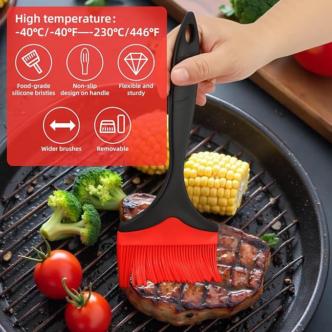 Large Silicone Basting Pastry Brush, 2pcs 3.94''Extra Wide Basting Pastry Brushes for Cooking Red Oil Bolosy Heat Resistant Brush for Spread BBQ Baking Grilling Dishwasher Kitchen Bread Cookie