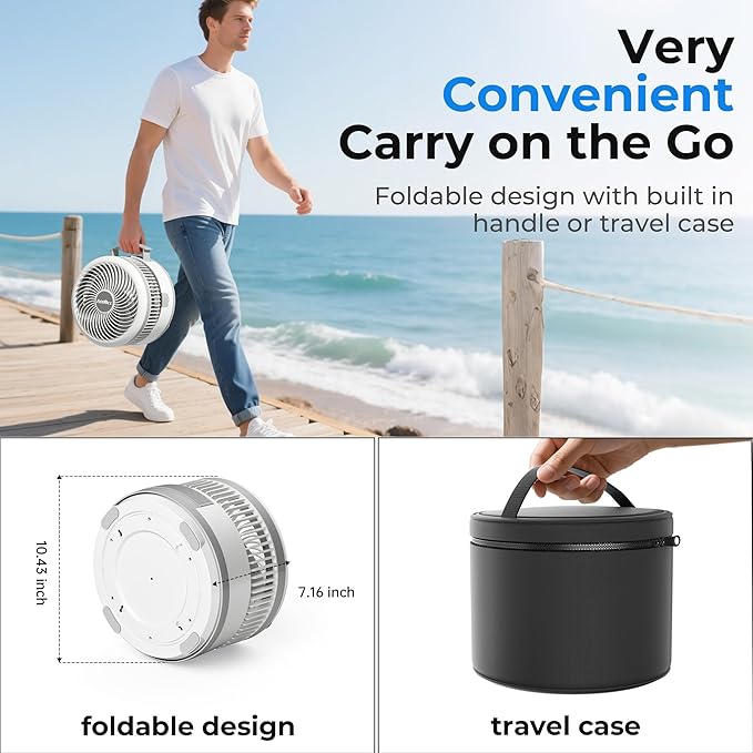 40000mAh Battery Operated Fan, Rechargeable Collapsible Fan, 106H Run, 9 Speeds Oscillating with Remote, Battery Powered with Timer & Light for Travel Cruise Essentials RV Outdoor Power Outage