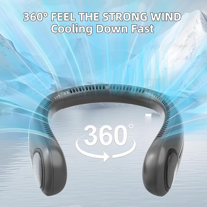 Portable Neck Fan,Gift Ideas,Personal Wearable Bladeless Fan,360° Cooling,LED Display,4-Speeds,6000mAh Rechargeable,Powerful Wind,Outdoor Travel Camping,Birthday Gifts for Men Women (Dark grey)