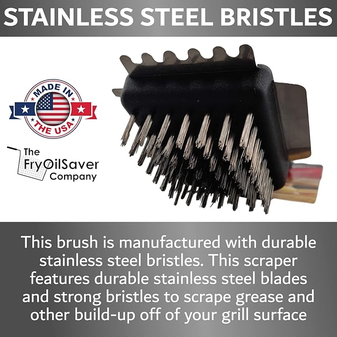 Panini Grill Brush Cleaner, Grill Brush for Commercial or Home BBQ Grills, Panini Press, Stainless Steel Bristles w/ 3 Different Scraper Heads for Tough Grimes for Restaurants by FryOilSaver Co. 90052
