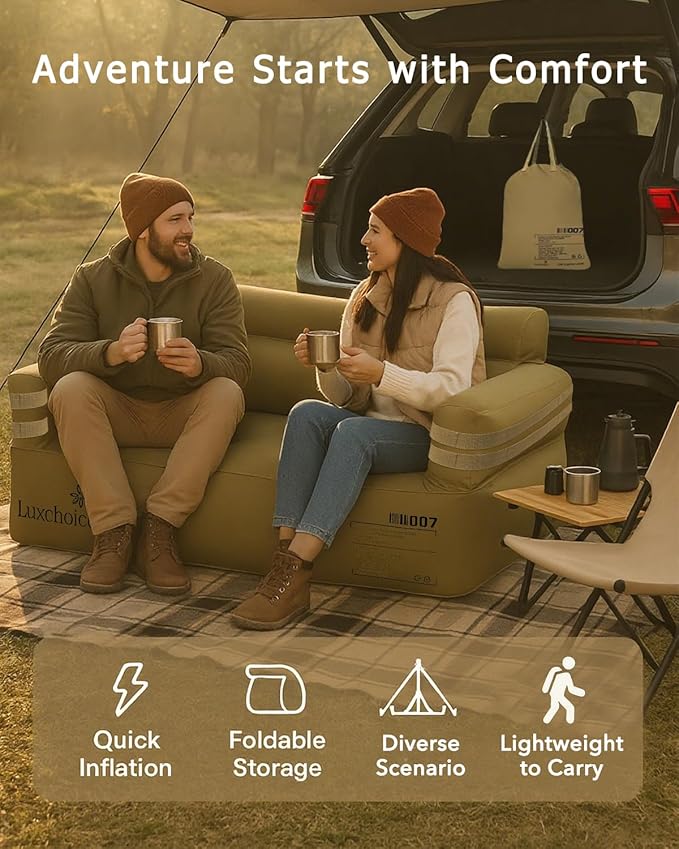 Portable Inflatable Couch for Camping with Built-in Pump Durable Inflatable Furniture Luxury Blow Up Couch Stylish Outdoor Air Sofa Perfect for Backyard Beach Music Festival Party