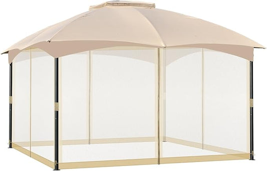 COWVIE Gazebo Replacement Netting Screen, 10' x 12' Universal Gazebo 4-Panel Mosquito Sidewalls with Double Zippers for Outdoor Patio (Only Netting)