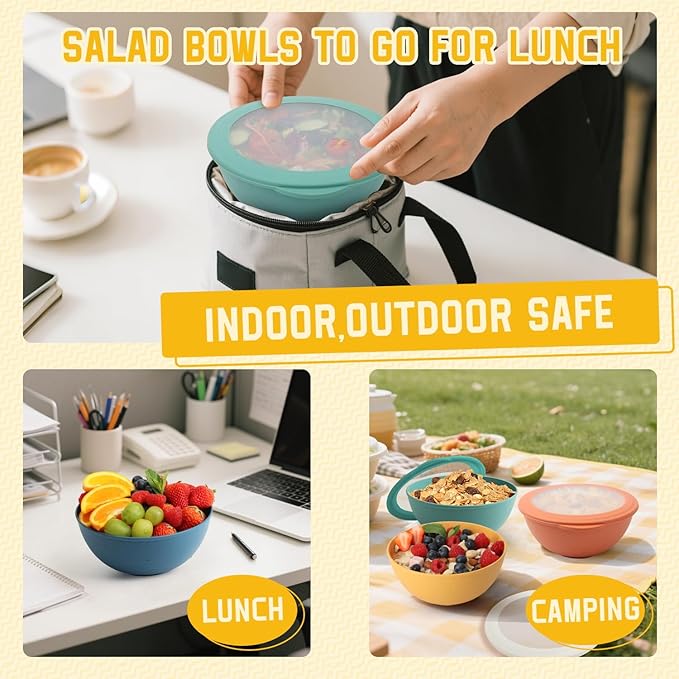 Homienly Wheat Straw Bowls with Lids, 40 OZ Cereal Bowls with Lids, 4 Sets, Alternatives to Plastic Bowl, Salad Container for Lunch, Microwave and Dishwasher Safe Bowl for Kitchen, RV, Camping, Multi