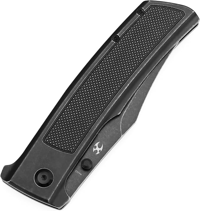 KANSEPT Bison Pocket Folding Knife, 4.25'' Blackwash CPM S35VN Steel Sharp Blade, Black Titanium with Frag Pattern Handle, Frame Lock and Thumb Stud for Edc, Camping Hiking Knives K1108A4