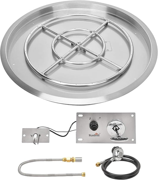 Stanbroil 31 Inch Drop-in Round Fire Pit with Spark Ignition Kit, Gas Firepit Insert for DIY Project, Propane Gas Version,304 Stainless Steel