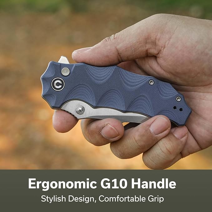 CIVIVI Natterjack Pocket Folding Knife, 3.19" 14C28N Blade G10 Handle with Reversible Clip, Thumb Stud & Flipper Opener Knife for Camping Hiking EDC C24028-2 (Neutral Blue)