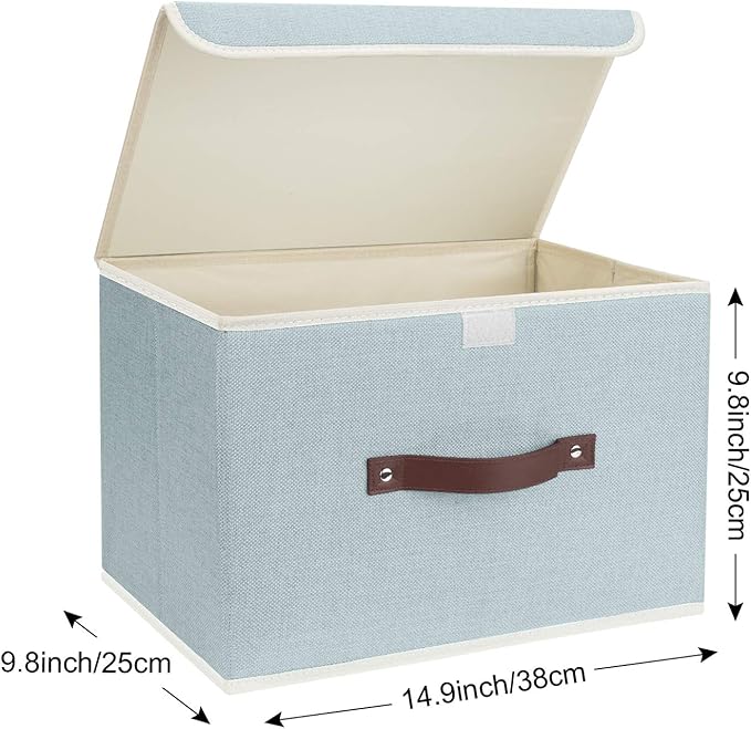 TYEERS Foldable Storage Boxes with Lids 5 Pack Fabric Storage Bins with Lids, Closet Organizers for Clothes Storage, Room Organization, Office Storage, Toys - Aqua Spring
