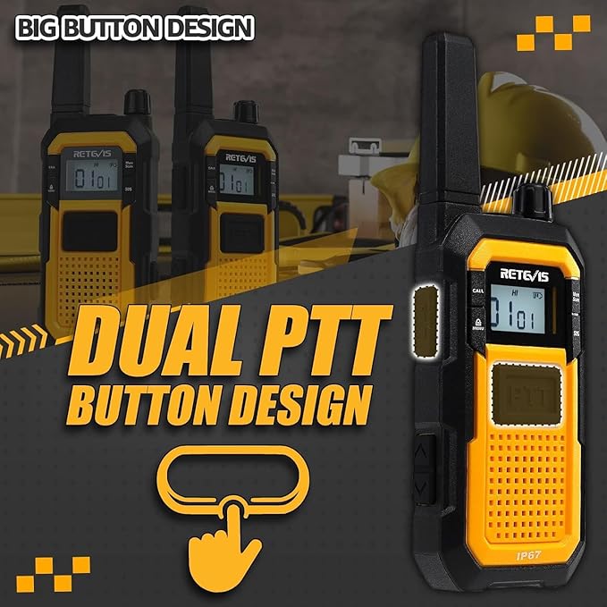 Retevis RB48 Waterproof Walkie Talkies, Heavy Duty Two Way Radio, Advanced Triple Proof, Vibration Call, USB-C, SOS,2000mAh, NOAA, 2 Way Radio(2 Pack) Yellow