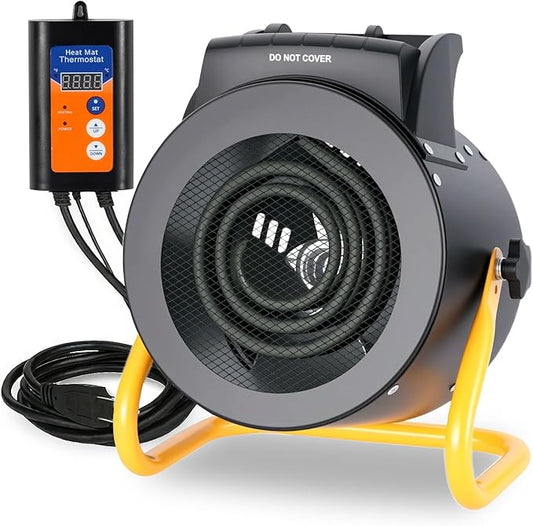 Greenhouse Heater with Digital Thermostat, 1500W Electric Outdoor Heater, Overheat Protection, Fast Heating, Waterproof for Grow Tent, Green House, Patio