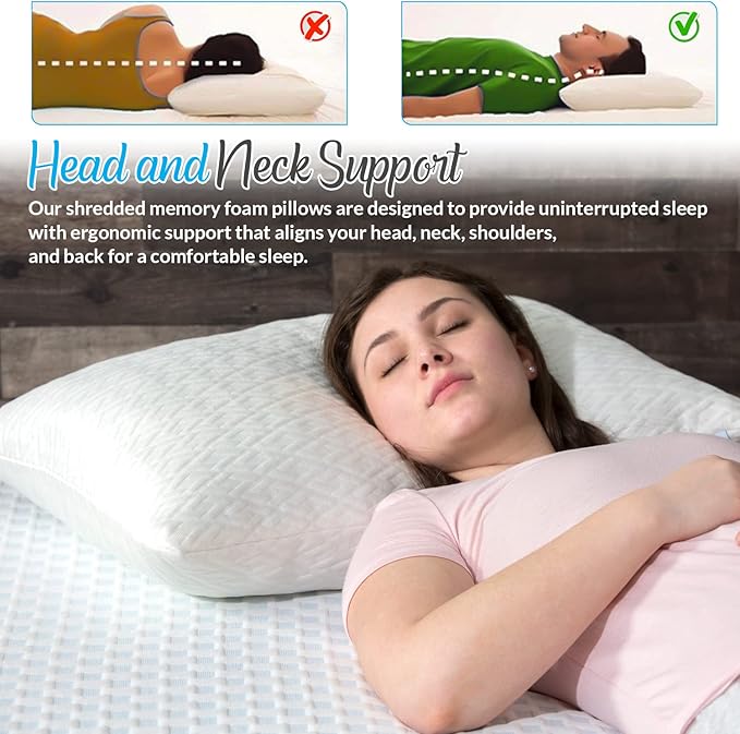 2 Pack King Size Rayon Derived from Bamboo Pillows, Cooling Shredded Memory Foam Bed Pillow Sets for Side, Back, Stomach Sleepers, Adjustable, Washable Cover, King (Pack of 2)