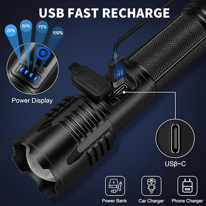NiaoChao Flashlights 99,000 High Lumens, Super Bright LED Rechargeable Flashlight, 5 Modes Waterproof Flash Light for Home Camping Hiking