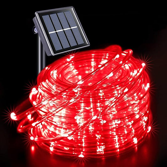 JMEXSUSS Solar Rope Lights,200 LED 66ft 8 Modes Solar Rope Lights Outdoor Waterproof LED Red Fairy Lights for Christmas Tent Gazebo,Trampoline,Walkway,Pool