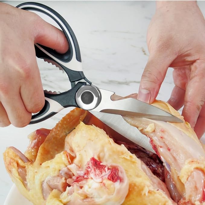 Kitchen Scissors Utility Chopping Scissor Professional Shears for Meat Cutting Sharp Kitchenaids Shears Multipurpose Scissor for Food Outdoor BBQ No Rust + 100 Pcs Plastic Gloves Disposable
