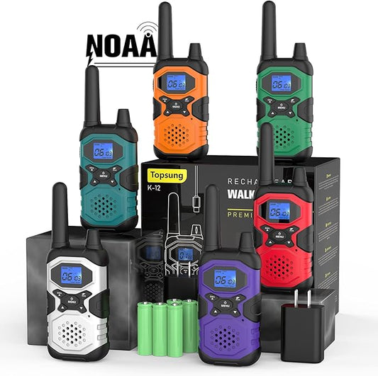 Walkie Talkies for Adults Rechargeable Long Range 6 Pack, Multi-Purpose FRS 2 Way Radios with NOAA USB Chargers 4500mAh Battery for Family Farm Warehouse Working Camping Hiking Skiing Cruise