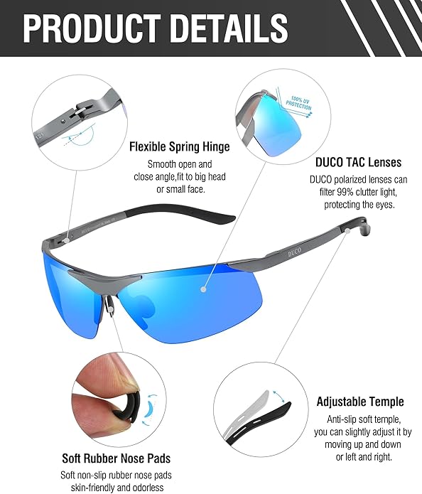 DUCO Mens Sunglasses Polarized Sports Fishing Running Driving Carbon Fiber Sunglasses for Men UV400 Protection DC8277