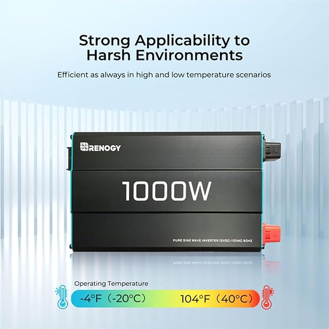 Renogy 1000W Pure Sine Wave Inverter 12V DC to 120V AC Converter for Home, RV, Truck, Off-Grid Solar Power 110V with Built-in 5V/2.1A USB Port, Hardwire Remote Controller