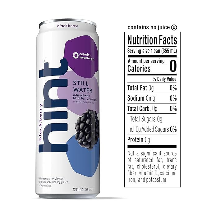 Hint Fruit-Infused Canned Water, Blackberry - Purified Flavored Water with Zero Calories, Natural Flavors, and Sugar Free - 12 Fl Oz Cans (Pack of 12)