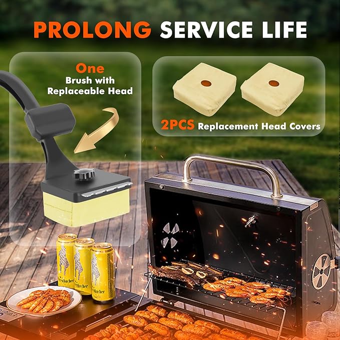 1+2PCS Bristle Free Grill Brush Non Metal Bristles for Outdoor Grill, Upgraded Safe No Wire Steam Brush with Scraper Replaceable Head, BBQ Sponge Grilling Cleaner for Dad